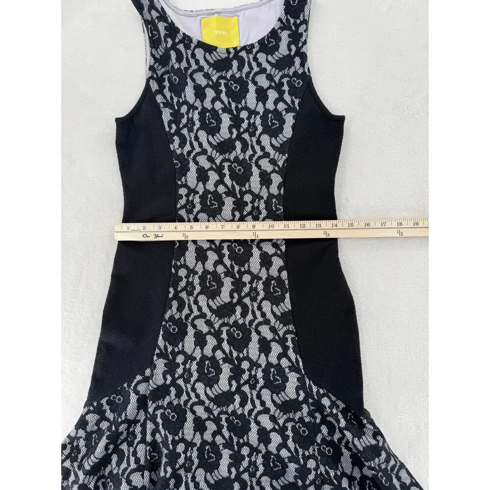 Maeve Anthropologie Black White Lace Dress Stretch Sleeveless Dark Coquette S